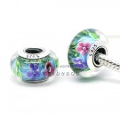 S925 Silver Spring flowers Murano Glass Beads Charms Fits European jewelry Bracelets ZS151