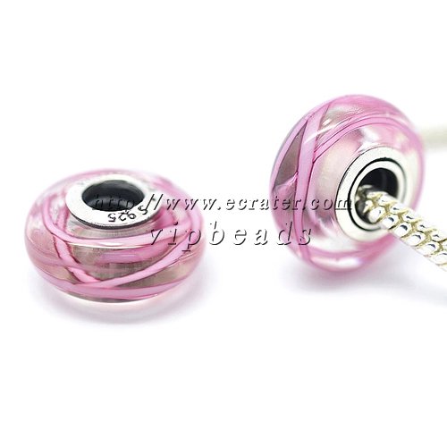 S925 Sterling Silver Pink ribbon Murano Glass Beads Charms Fits European jewelry Bracelets ZS175