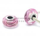 S925 Sterling Silver Pink ribbon Murano Glass Beads Charms Fits European jewelry Bracelets ZS175