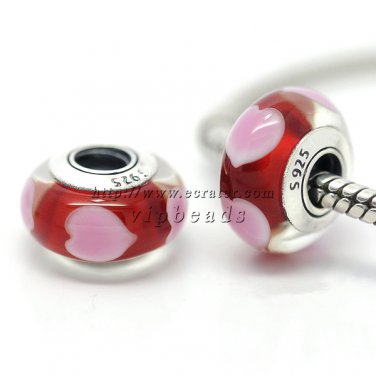S925 Silver Pink love Murano Glass Beads Charms Fits European jewelry Bracelets ZS177