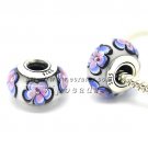 S925 Silver Blue white flowers Murano Glass Beads Charms Fits European jewelry Bracelets 190