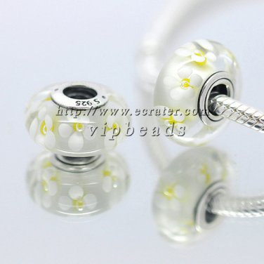 S925 Sterling Silver Spring flowers Murano Glass Beads Charms Fits European jewelry Bracelets ZS205