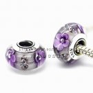 S925 Sterling Silver purple flower Murano Glass Beads Charms Fits European jewelry Bracelets ZS211