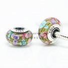 S925 Sterling Silver Multicolor flower Murano Glass Beads Charms Fits European jewelry Bracelets