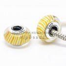 S925 Sterling Silver Yellow lines Murano Glass Beads Charms Fits European jewelry Bracelets ZS223