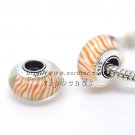 S925 Sterling Silver Orange lines Murano Glass Beads Charms Fits European jewelry Bracelets ZS224