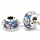 S925 Silver Gradient flowers Murano Glass Beads Charms Fits European jewelry Bracelets ZS253