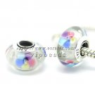 S925 Silver Gradient multicolor flowers Murano Glass Beads Charms Fits European Bracelets ZS255