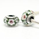S925 Silver Green white flowers Murano Glass Beads Charms Fits European jewelry Bracelets ZS261