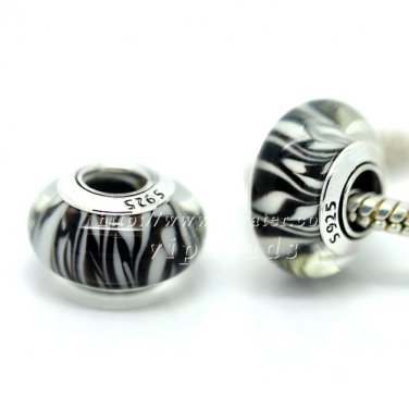 S925 Sterling Silver Black-brown Murano Glass Beads Charms Fits European jewelry Bracelets ZS268