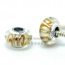S925 Sterling Silver Yellow zebra Murano Glass Beads Charms Fits European jewelry Bracelets ZS270