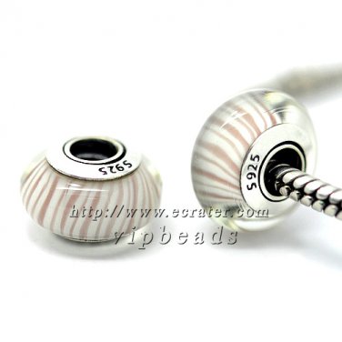 S925 Sterling Silver Coffee lines Murano Glass Beads Charms Fits European jewelry Bracelets ZS293