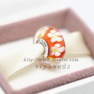 S925 Sterling Silver Orange flower Murano Glass Beads Charms Fits European jewelry Bracelets ZS294