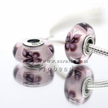 S925 Sterling Silver Pink butterfly Murano Glass Beads Charms Fits European jewelry Bracelets ZS296