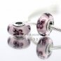 S925 Sterling Silver Pink butterfly Murano Glass Beads Charms Fits European jewelry Bracelets ZS296