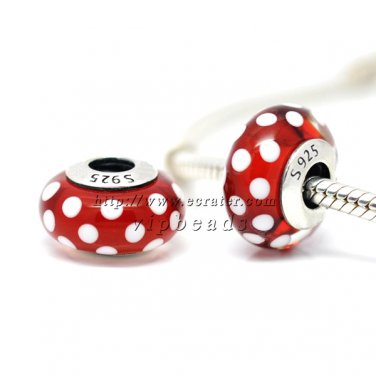 S925 Sterling Silver Minnie Point Murano Glass Beads Charms Fits European jewelry Bracelets ZS304