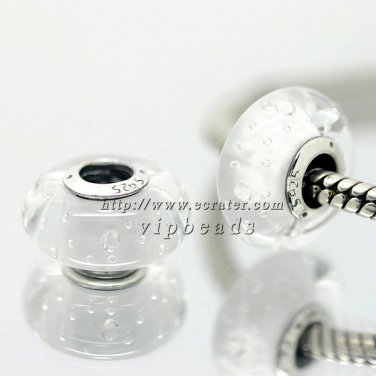 S925 Silver White effervescence Murano Glass Beads Charms Fits European jewelry DIY Bracelets ZS277