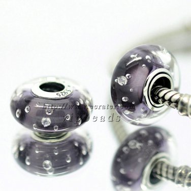S925 Silver Purple effervescence Murano Glass Beads Charms Fits European jewelry DIY Bracelets ZS278