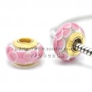 Pink lotus 18K 585 gold-plated Murano Glass Beads Charms Fits European jewelry Bracelets