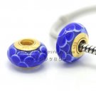 blue lotus 18K 585 gold-plated Murano Glass Beads Charms Fits European jewelry Bracelets