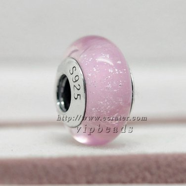 S925 Silver Pink fluorescence Murano Glass Beads Charms Fits European jewelry DIY Bracelets