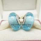 S925 Silver Water blue fluorescence Murano Glass Beads Charms Fits European jewelry DIY Bracelets
