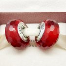 S925 Silver Red faceted Murano Glass Beads Charms fit European jewelry bracelet 092