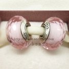 S925 Silver Pink faceted Murano Glass Beads Charms fit European jewelry bracelet 094