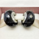S925 Silver black faceted Murano Glass Beads Charms fit European jewelry bracelet 095