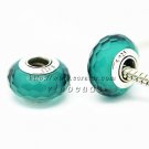 S925 Silver Turquoise faceted Murano Glass Beads Charms fit European jewelry bracelet 236