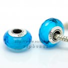 S925 Silver sky blue faceted Murano Glass Beads Charms fit European jewelry bracelet 240