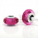 S925 Silver Rose red Six sides faceted Murano Glass Beads Charms fit European jewelry bracelet 322