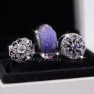 NEW S925 Silver Purplish blue flowers polygonal charm Jewelry Set Fit European charm Bracelet
