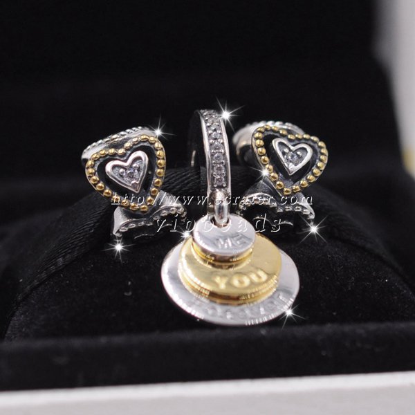 S925 Sterling Silver Gold-plated Heart Pendants moon charm Jewelry Set Fit European charms Bracelet