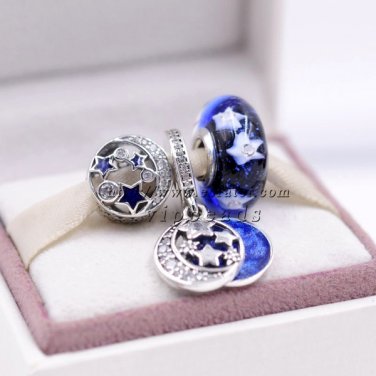 NEW Jewelry Set Blue Star Charm Set beads S925 Silver IFit European Woman charm Bracelets