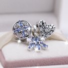 NEW women jewelry Set blue Crystalized Snowflakes Love Charm beads S925 Silver Fit European Bracelet