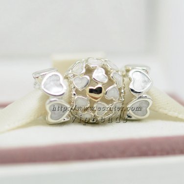 925 Sterling Silver White love enamel and K gold charm jewelry Set Woman Christmas gift