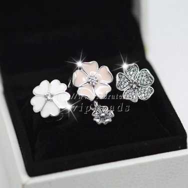 2016 Fashion three-piece S925 Sterling Silver with Pink and Clear Cz Charm Flowers Garden Set
