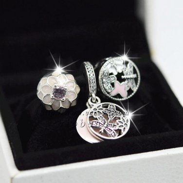 S925 Sterling Silver with Mixed Enamel CZs with Charm beads Fit European Bracelet