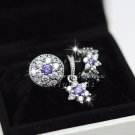925 Sterling Silver with Purple and Clear Cz Charm Fit European Bracelet Jewelry Sets