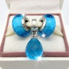 S925 Sterling Silver Aqua Faceted Screw Core Murano Glass Beads and Dangle Gift
