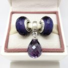 NEW S925 Sterling Silver Purple Faceted Screw Core Murano Glass Beads and Dangle Gift Set