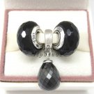 NEW S925 Sterling Silver Black Faceted Screw Core Murano Glass Beads Jewelry Set