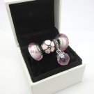 NEW S925 Sterling Silver Murano Glass With Pink Butterfly Hanging Charm