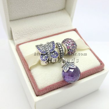 NEW S925 Sterling Silver Butterfly Kiss Pendant Charm Jewelry Set