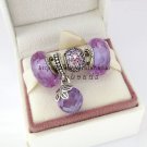 NEW S925 Sterling Silver Murano Glass Beads with Morning Butterfly Lavender CZ Dangle Charm