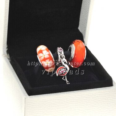 S925 Sterling Silver Flamingo Charm beads Jewelry Set with Charm Box