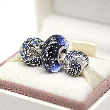 NEW S925 Sterling Silver Midnight Charm Jewelry Sets Fit European Woman Jewelry