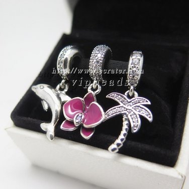 2015 New Tropical Vacation Sterling silver Charm Jewelry Set Fit European Jewelry Charm Bracelets