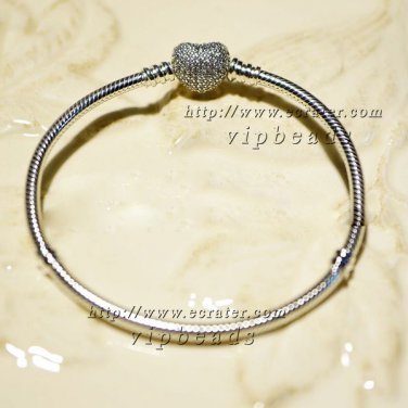 2016 Valentine Collection S925 Sterling Silver Bracelet Pave Heart With Clear Cz Clasp Bracelet